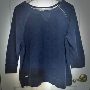 Lauren Ralph Lauren Womens 2X Navy Blue Shoulder Zip French Terry Sweatshirt